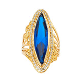 Dark Blue & White CZ Full-Finger Ladies Ring in 14K Gold