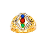 Multi-Color CZ Three-Stone Ladies Ring in 14K Gold