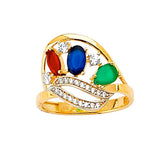 Multi-Color CZ Three-Stone Ladies Ring in 14K Gold