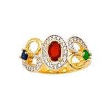 Multi-Color CZ Three-Stone Ladies Ring in 14K Gold