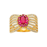 Pink & White CZ Center-Stone Ladies Ring in 14K Gold