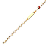 6" inch Beaded White CZ Enamel Kids Lady Bug Charm ID Bracelet In 14K Gold