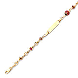 6" inch Beaded White CZ Enamel Kids Lady Bug Charm ID Bracelet In 14K Gold