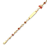 6" inch Beaded White CZ Enamel Kids Butterfly Charm ID Bracelet In 14K Gold