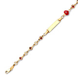 6" inch Beaded White CZ Enamel Kids Heart Charm ID Bracelet In 14K Gold