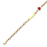 6" inch Beaded White CZ Enamel Kids Heart Charm ID Bracelet In 14K Gold