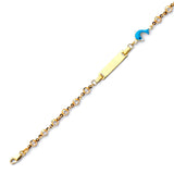 6" inch Beaded White CZ Enamel Kids Dolphin Charm ID Bracelet In 14K Gold