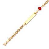 6" inch Beaded Red Enamel Kids Heart Charm ID Bracelet In 14K Gold