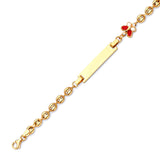 6" inch Beaded Red Enamel Kids Butterfly Charm ID Bracelet In 14K Gold