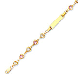 6" inch Beaded Pink & White CZ Kids Heart Charm ID Bracelet In 14K Gold