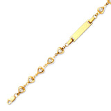 6" inch Beaded White CZ Kids Heart Charm ID Bracelet In 14K Gold