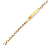 6 inch Mexican Kids Heart Border ID Bracelet In 14K Tri-Color Gold