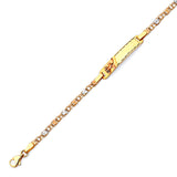 6 inch Mexican Kids Heart Border ID Bracelet In 14K Tri-Color Gold