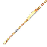 6" inch Fancy Kids Guadalupe Border ID Bracelet In 14K Tri-Color Gold