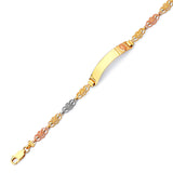 6" inch Fancy Kids Border ID Bracelet In 14K Tri-Color Gold