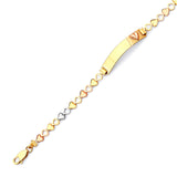 6" inch Fancy Kids Heart Border ID Bracelet In 14K Tri-Color Gold