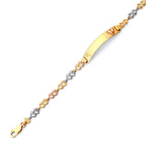 6" inch Fancy Kids Heart Border ID Bracelet In 14K Tri-Color Gold