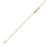 Adjustable 7"-8" Ladies Heart Charm Bracelet In 14K Tri-Color Gold