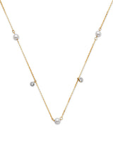 Adjustable 16.5"-18" White CZ Pearl Charm Necklace in 14K Two-Tone Gold