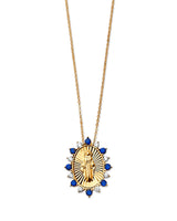 Adjustable 16.5"-18" Blue & White CZ Guadalupe Charm Necklace in 14K Gold