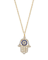 17'' Blue & White CZ Hand Charm Necklace in 14K Gold