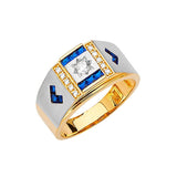 Blue & White CZ Fancy Mens Ring in 14K Two-Tone Gold