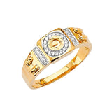 White CZ Fancy Mens Ring in 14K Two-Tone Gold