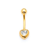 White CZ Heart Belly Ring in 14K Gold