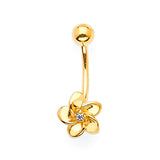 White CZ Flower Belly Ring in 14K Gold