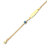 6" inch Blue & White Enamel Kids Eye Charm ID Bracelet In 14K Gold