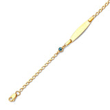 6" inch Blue & White Enamel Kids Eye Charm ID Bracelet In 14K Gold