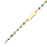 Beaded Blue & White Enamel Kids Eye Charm ID Bracelet In 14K Gold