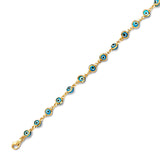 Beaded Blue & White Enamel Kids Eye Charm Bracelet In 14K Gold