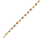 Beaded Multi-Color Enamel Kids Eye Charm Bracelet In 14K Gold