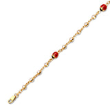 6" inch Beaded White CZ Enamel Kids Lady Bug Charm Bracelet In 14K Gold