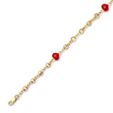 6" inch Beaded White CZ Enamel Kids Heart Charm Bracelet In 14K Gold