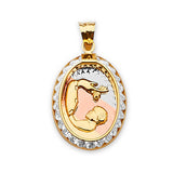 White CZ Baptism Kids Pendant in 14K Tri-Color Gold