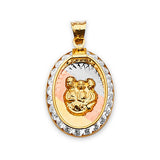 White CZ Baptism Kids Pendant in 14K Tri-Color Gold