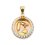 White CZ Baptism Kids Pendant in 14K Tri-Color Gold