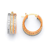 Huggie Earrings with White CZ in 14K Tri-Color Gold