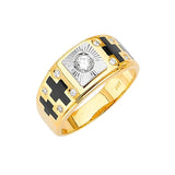 White CZ and Onyx Fancy Mens Ring in 14K Two-Tone Gold