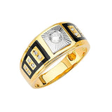 White CZ and Onyx Fancy Mens Ring in 14K Two-Tone Gold