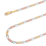 Solid Figaro Chain in 14K Tri-Color Gold