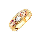 Red CZ Elephant Ladies Ring in 14K Tri-Color Gold