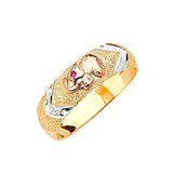 Red CZ Elephant Ladies Ring in 14K Tri-Color Gold