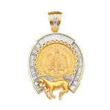 White CZ Horse Mens Frame Pendant in 14K Two-Tone Gold