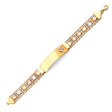 Mexican Ladies Heart Border ID Bracelet In 14K Tri-Color Gold