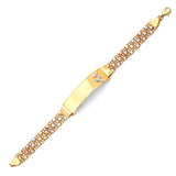 Mexican Ladies Heart Border ID Bracelet In 14K Tri-Color Gold