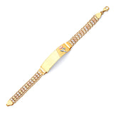 Mexican Ladies Heart Border ID Bracelet In 14K Tri-Color Gold