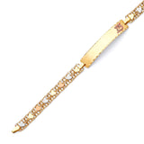 Mexican Quinceañera Heart Border ID Bracelet In 14K Tri-Color Gold